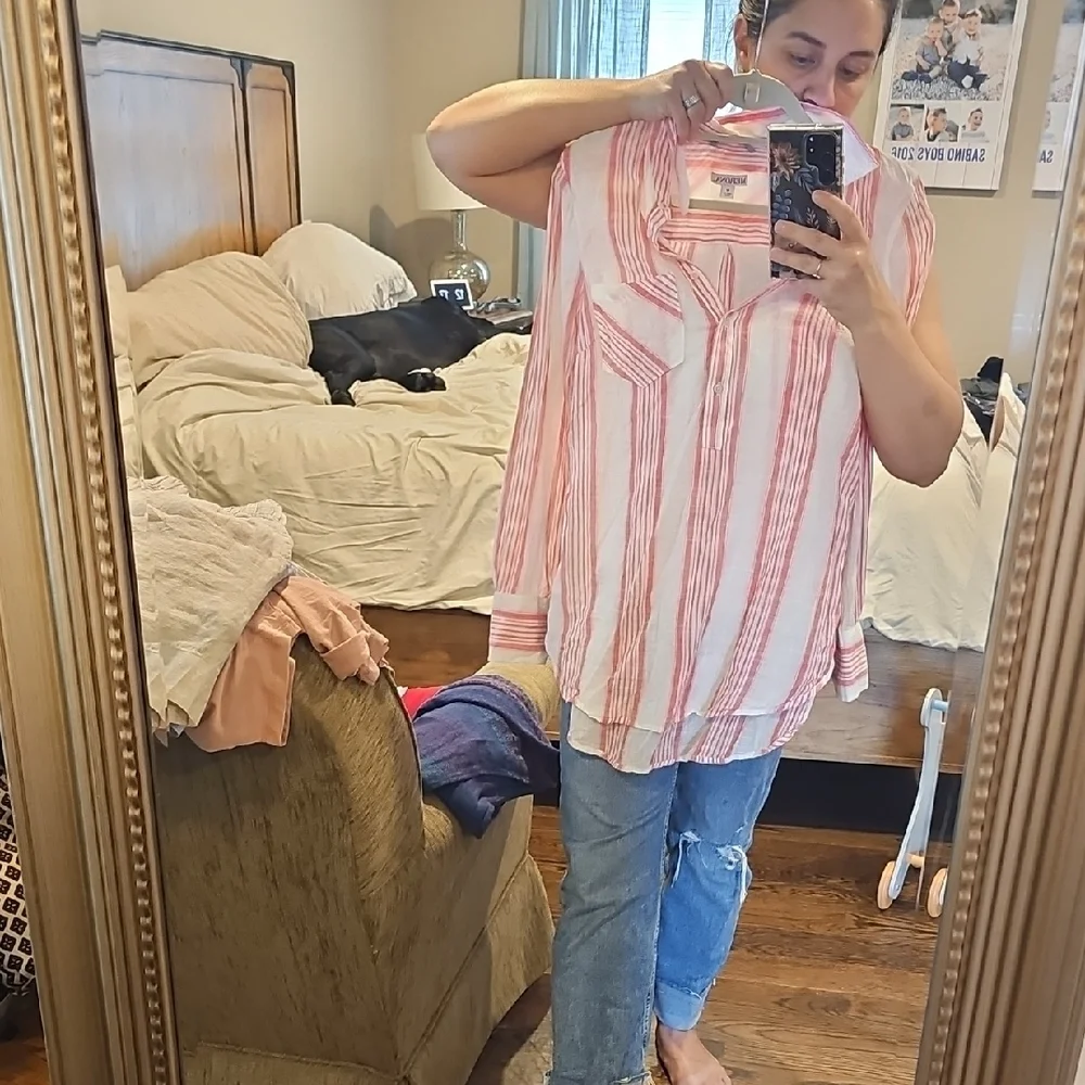 Red Long Sleeve Button Down Shirt - Picture 6 of 9